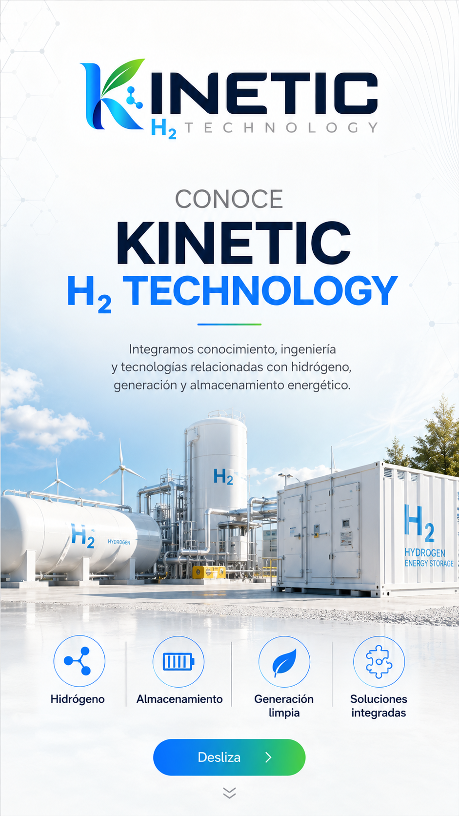 Visual conceptual de infraestructura de hidrógeno Kinetic H2 Technology